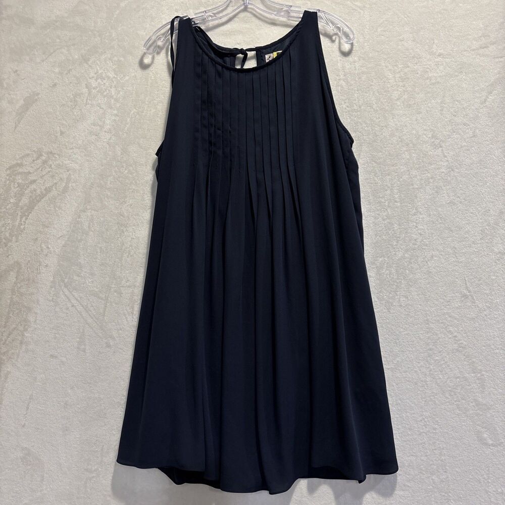 Nanette Lepore Navy Blue Lined Pleated Sleeveless Swing Tank Dress Women’s 14